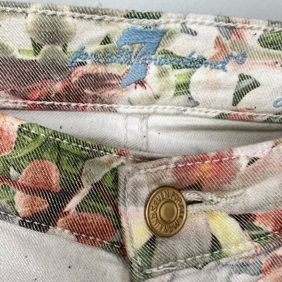 7 For All Mankind Cropped Floral Print Skinny Jeans Size 25 - Picture 6 of 10